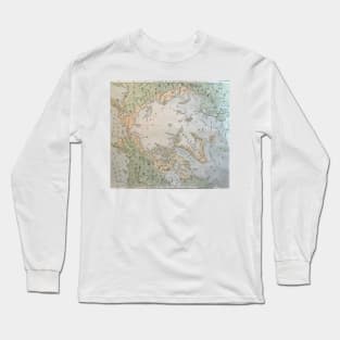 North Pole antique map 1800s, Canada, Greenland, Scandinavia, Iceland, Russia Long Sleeve T-Shirt